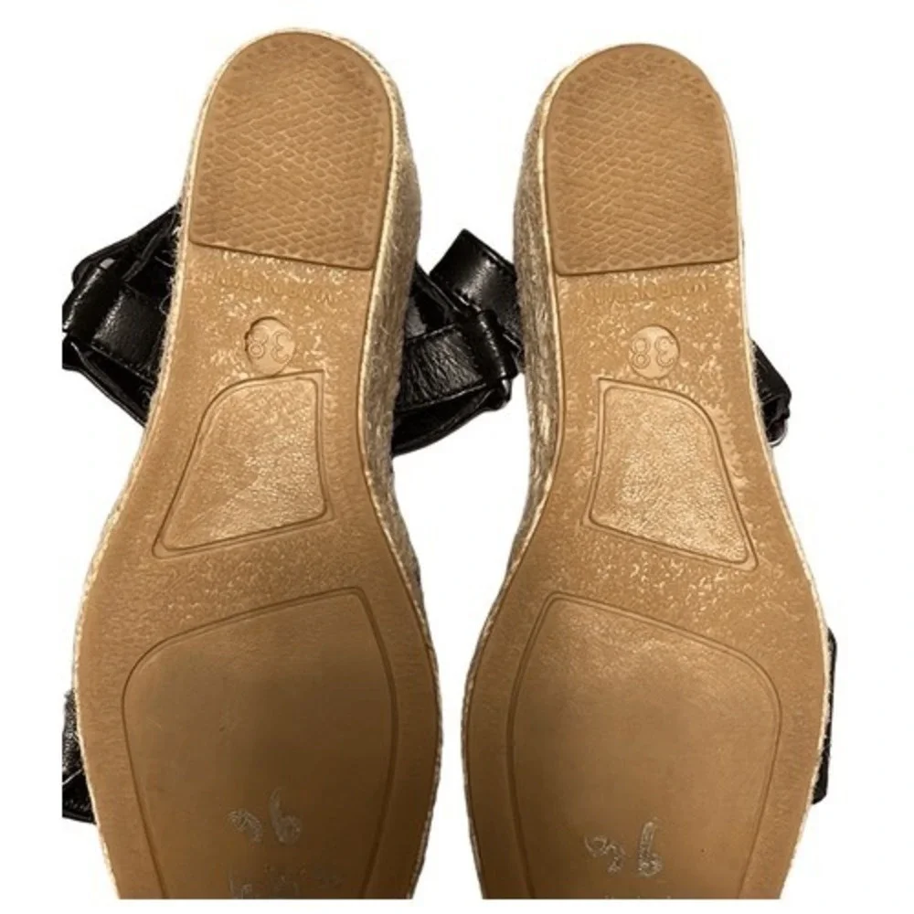 Jutelia Espadrille Wedge Sandals Womens 38 Black Leather Spain Boho Summer‎ Chic